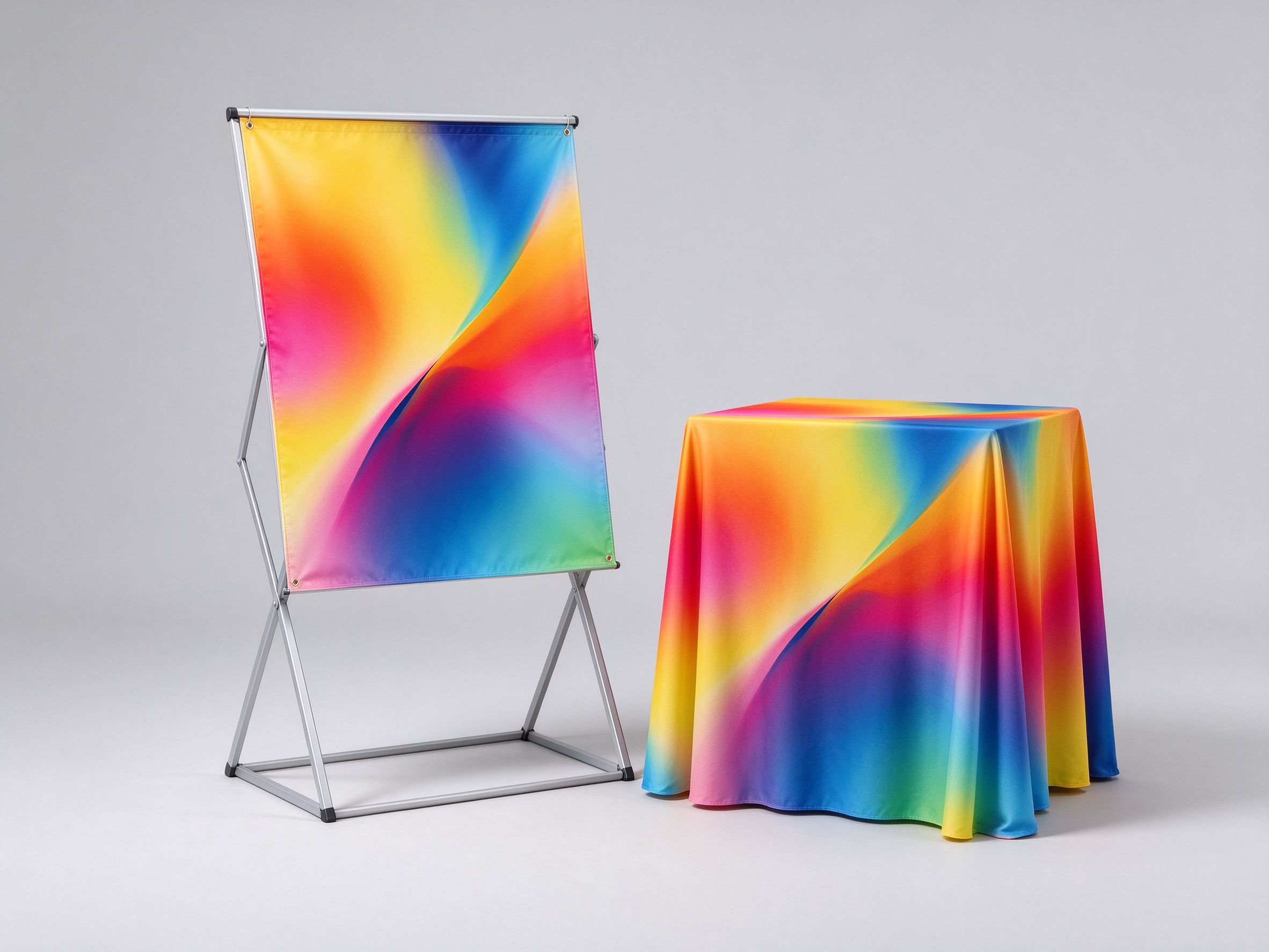 X-frame banner stand with matching table cover